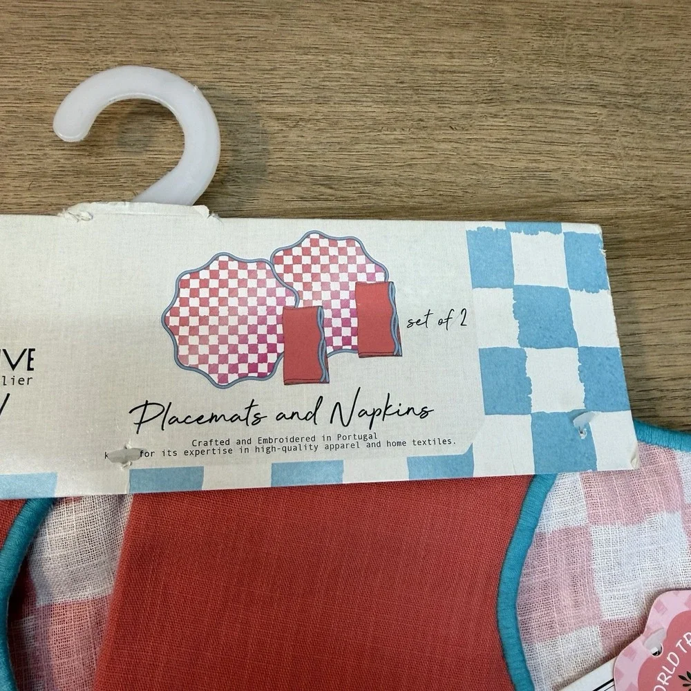 Luzoh Collective Placemat Napkin Set Linen Pink Gingham Boho Chic Portugal